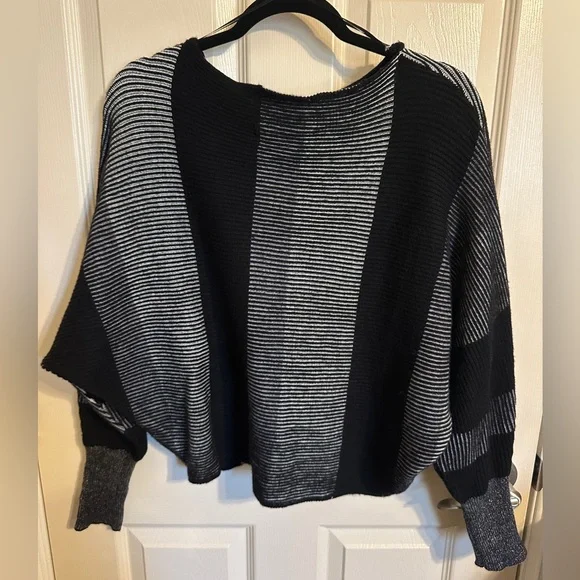 Philosophy Striped Ribbed Boatneck Dolman Sleeve Boxy Sweater, Black & White, M - Picture 1 of 6